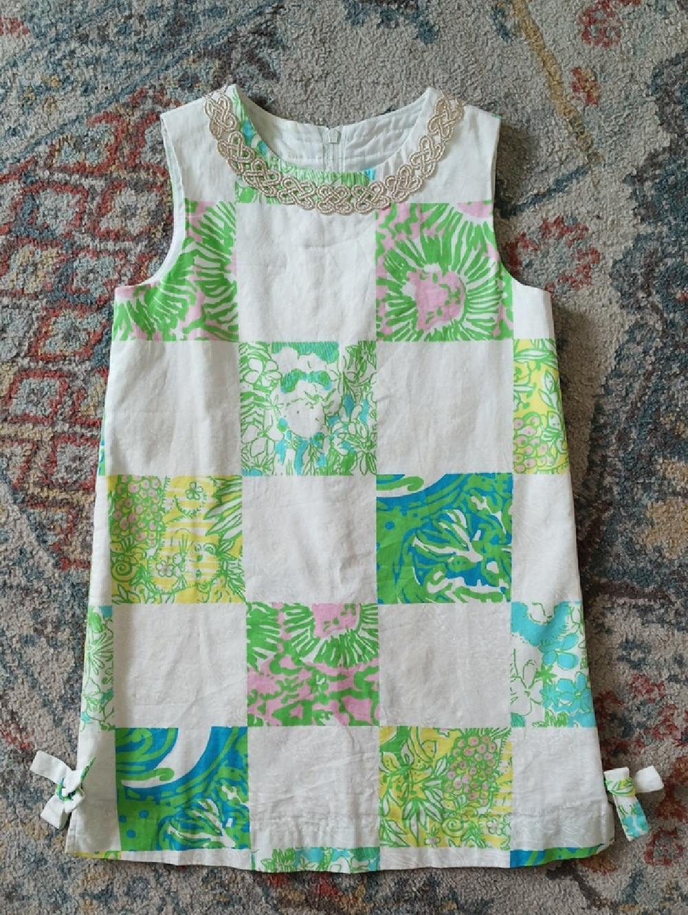 Lilly Pulitzer Girls' White Dress with Green, Aqua & Pink Accents